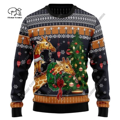 3D ispis Božićno božićno drvce Djed Božićnjak Tetovaža Mačka Životinja Jelen Medvjed Ružni pulover Ležerna uniseks zimska majica M7