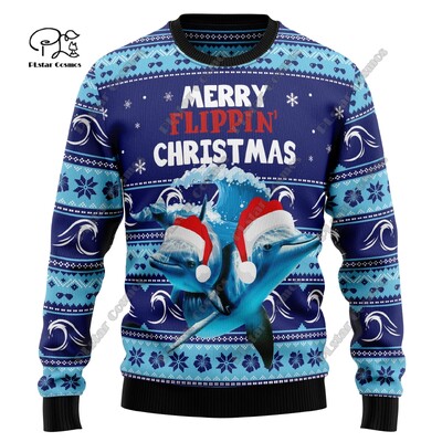 3D ispis Božićno božićno drvce Djed Božićnjak Tetovaža Mačka Životinja Jelen Medvjed Ružni pulover Ležerna uniseks zimska majica M7