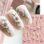 5D naljepnice za nokte Cvijeće Geometrijske linije Dekor Akrilni reljefni klizači Zlatni okvir Naljepnice za nokte Trešnjin cvijet Manikura Nail Art