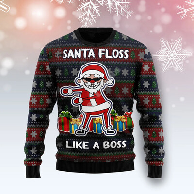 Ziemassvētku Ziemassvētku vecītis kaķis dzīvnieks krāsains tetovējums retro 3Dprint Smieklīgs Ziemassvētku neglīts trikotāžas džemperis Harajuku gadījuma raksturs ar garām piedurknēm X12