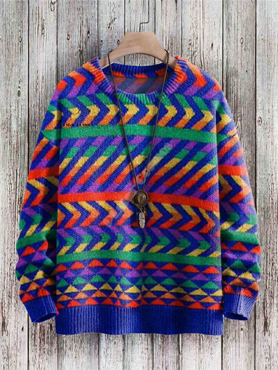 Ziemassvētku Ziemassvētku vecītis kaķis dzīvnieks krāsains tetovējums retro 3Dprint Smieklīgs Ziemassvētku neglīts trikotāžas džemperis Harajuku gadījuma raksturs ar garām piedurknēm X12