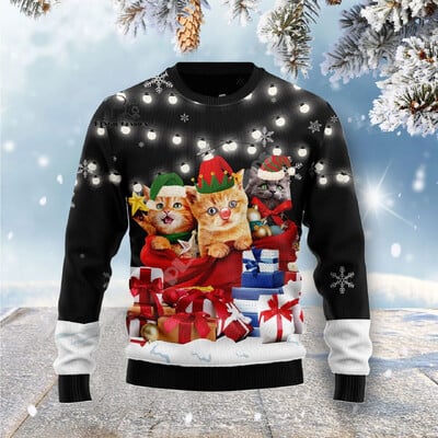 Božićni ružni pleteni džemper Božićni Djed Mraz Životinja Šarena tetovaža Retro Unisex 3DPprint Smiješni Harajuku Ležerni dugi rukavi U