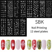 Predlošci za uljepšavanje noktiju Dizajn pločica za utiskivanje Cvijet, leptir Predlošci za pečate za nokte, Šablone s lišćem, cvjetnim otiskom, Pločice za manikuru slika