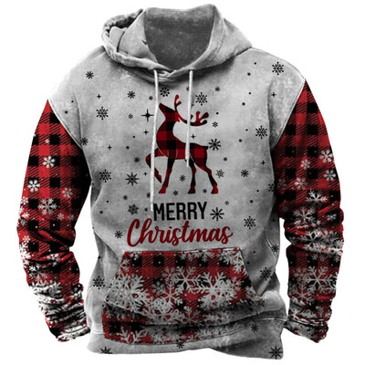 2023. aasta jõulud meeste kapuutsiga kampsun 3D-printeriga pikkade varrukatega sviiter Sügistalv Pidulikud kapuutsid Suuremõõdulised meeste kampsunile