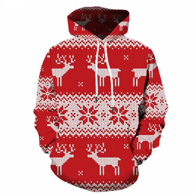 2023. aasta jõulud meeste kapuutsiga kampsun 3D-printeriga pikkade varrukatega sviiter Sügistalv Pidulikud kapuutsid Suuremõõdulised meeste kampsunile