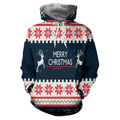 2023. aasta jõulud meeste kapuutsiga kampsun 3D-printeriga pikkade varrukatega sviiter Sügistalv Pidulikud kapuutsid Suuremõõdulised meeste kampsunile