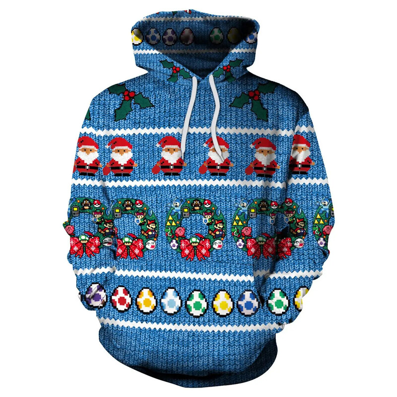 2023. Božićna muška majica s kapuljačom 3D printom Pulover dugih rukava Jesen Zima Svečane majice s kapuljačom Prevelike veličine za muške džempere