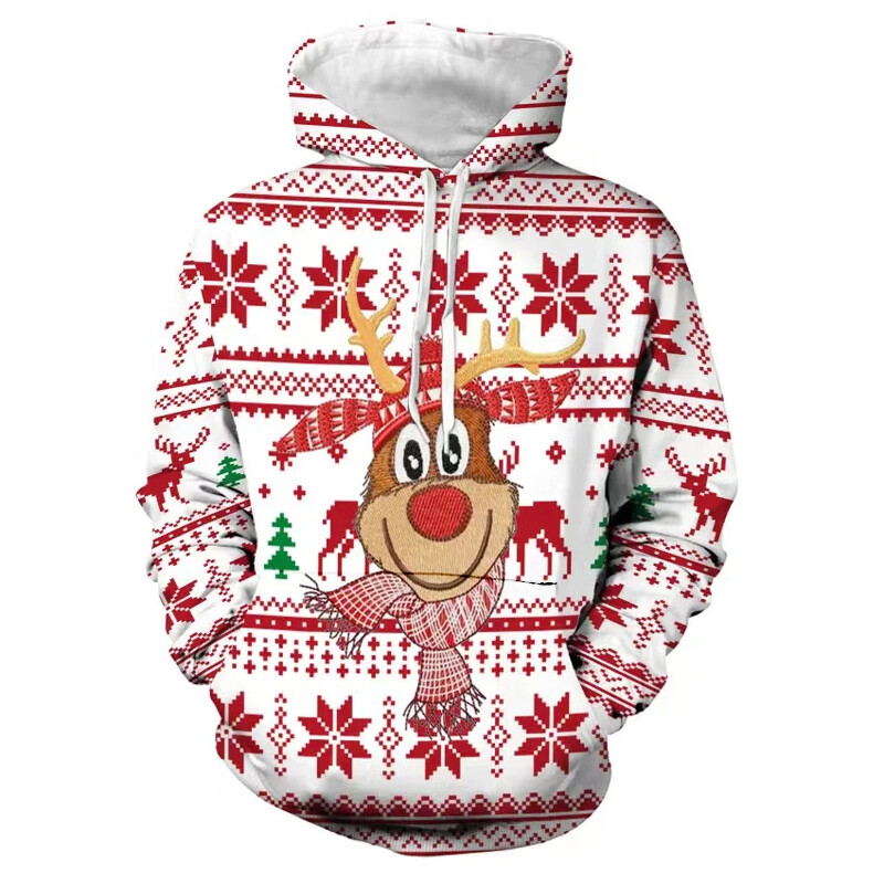 2023. Božićna muška majica s kapuljačom 3D printom Pulover dugih rukava Jesen Zima Svečane majice s kapuljačom Prevelike veličine za muške džempere