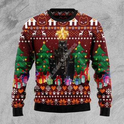 Božićni ružni pleteni džemper Božićni Djed Mraz Životinja Šarena tetovaža Retro Unisex 3Dprint Smiješni Harajuku Ležerni dugi rukavi O