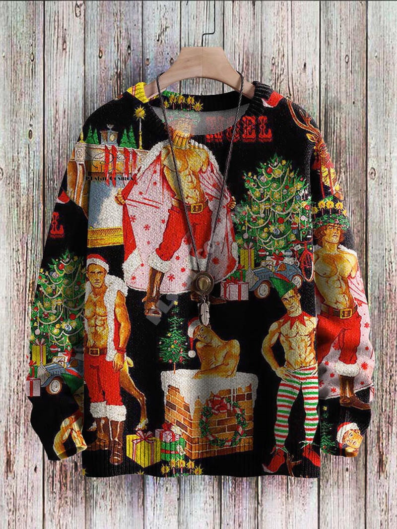 Božićni ružni pleteni džemper Božićni Djed Mraz Životinja Šarena tetovaža Retro Unisex 3Dprint Smiješni Harajuku Ležerni dugi rukavi O