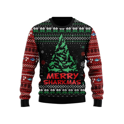 Smiješni morski pas Ružni božićni pulover za žene Odjeća Slatke životinje Morski psi Grafički sweatshirts Ležerni poliesterski puloveriUnisex Top