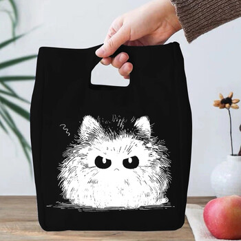 Αστεία Anime Cat Series Lunch Bag για γυναίκες Καμβάς θερμοψύκτης με μονωμένο κουτί γεύματος Θήκη Κινούμενα σχέδια Γατάκι Σχολείο Παιδικές τσάντες γεύματος