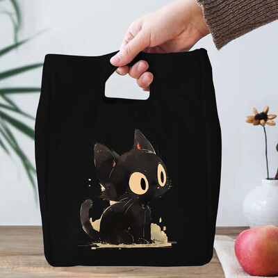 Smiješne anime mačje serije Torba za ručak za žene Platnena torbica za ručak s toplinskom hladnjačom, torbica za ručak s crtanim mačićima Školske torbe za ručak