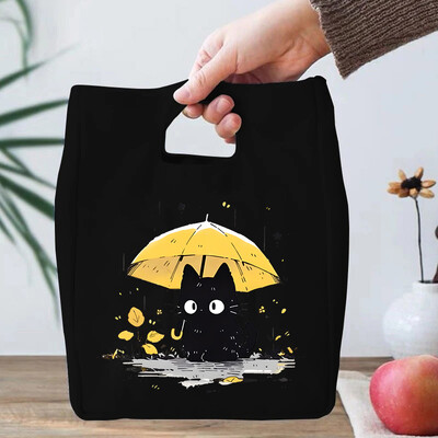 Smiješne anime mačje serije Torba za ručak za žene Platnena torbica za ručak s toplinskom hladnjačom, torbica za ručak s crtanim mačićima Školske torbe za ručak