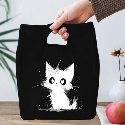 Smiješne anime mačje serije Torba za ručak za žene Platnena torbica za ručak s toplinskom hladnjačom, torbica za ručak s crtanim mačićima Školske torbe za ručak