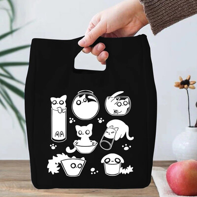 Smiješne anime mačje serije Torba za ručak za žene Platnena torbica za ručak s toplinskom hladnjačom, torbica za ručak s crtanim mačićima Školske torbe za ručak