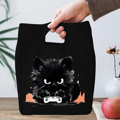 Smiješne anime mačje serije Torba za ručak za žene Platnena torbica za ručak s toplinskom hladnjačom, torbica za ručak s crtanim mačićima Školske torbe za ručak