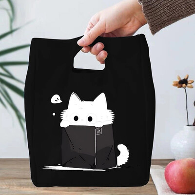 Smiješne anime mačje serije Torba za ručak za žene Platnena torbica za ručak s toplinskom hladnjačom, torbica za ručak s crtanim mačićima Školske torbe za ručak