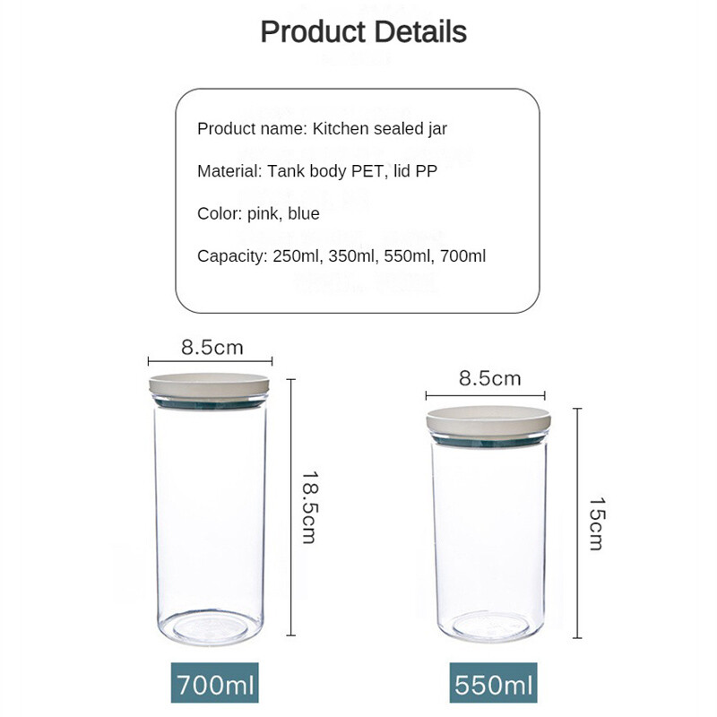 Spremnik za hranu Staklenke za pohranu Prozirni kanister za hranu za Mason Candy Spices Staklenka za kolačiće Zatvorene prstenaste boce Kuhinjska kutija za pohranu