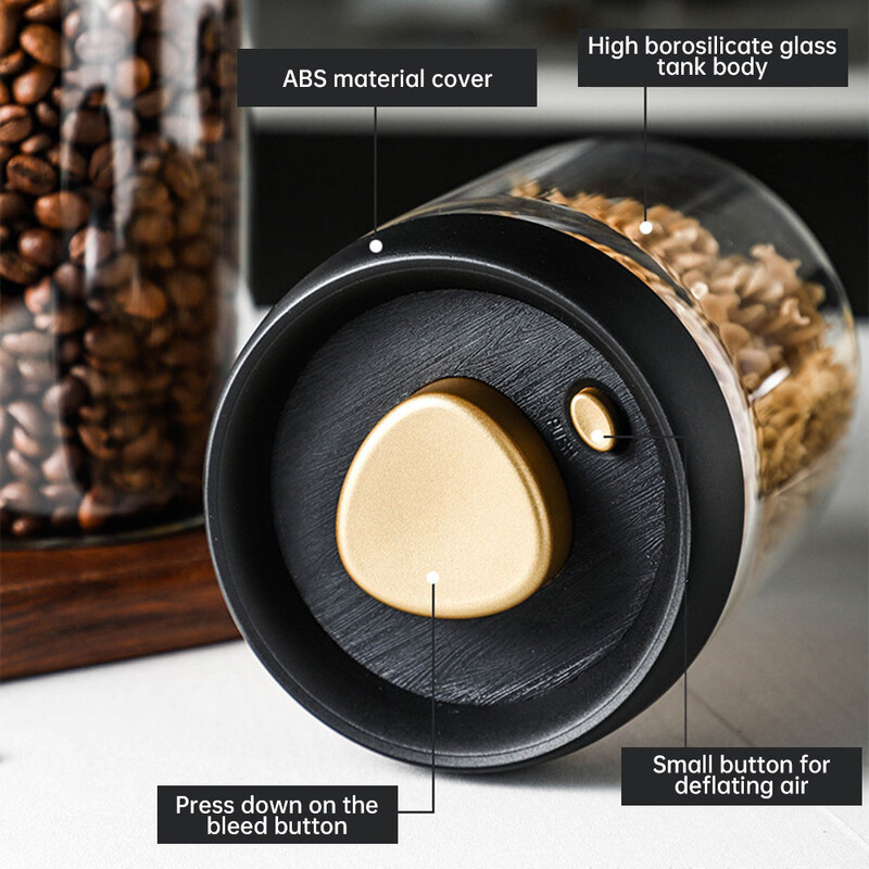 Új vákuumzáras tartály Kávébab Üveg Zárt Üveg Élelmiszertároló Tartály Háztartási Nedvességálló Levegőelszívás Teatároló Tartály