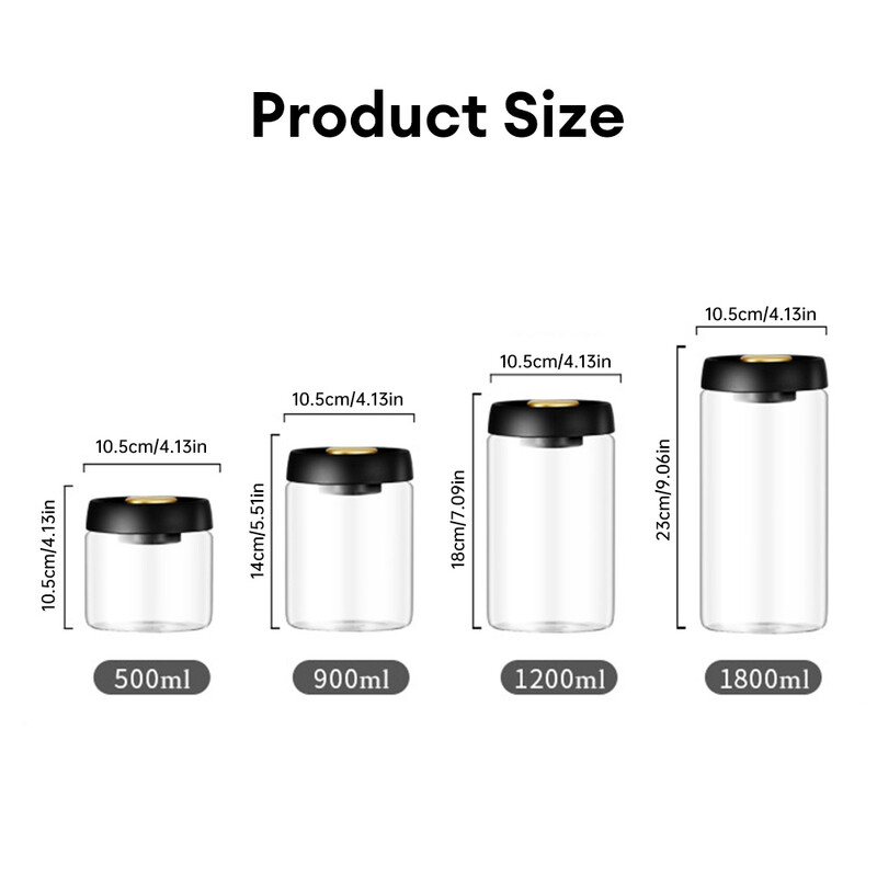 Új vákuumzáras tartály Kávébab Üveg Zárt Üveg Élelmiszertároló Tartály Háztartási Nedvességálló Levegőelszívás Teatároló Tartály