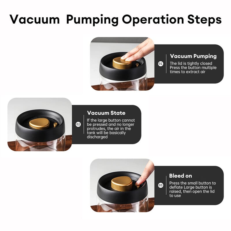 Új vákuumzáras tartály Kávébab Üveg Zárt Üveg Élelmiszertároló Tartály Háztartási Nedvességálló Levegőelszívás Teatároló Tartály