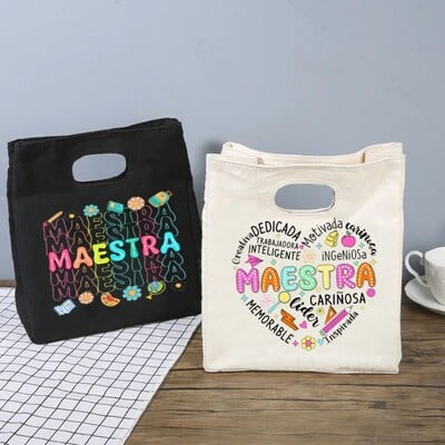 Spanish Maestra Print Functional Cooler Lunch Box Θερμική τσάντα για πικ-νικ Δώρο για γυναίκες Παιδική φορητή μονωμένη τσάντα Bento