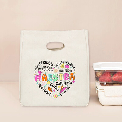 Spanish Maestra Print Functional Cooler Lunch Box Θερμική τσάντα για πικ-νικ Δώρο για γυναίκες Παιδική φορητή μονωμένη τσάντα Bento