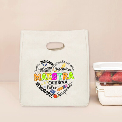 Spanish Maestra Print Functional Cooler Lunch Box Θερμική τσάντα για πικ-νικ Δώρο για γυναίκες Παιδική φορητή μονωμένη τσάντα Bento