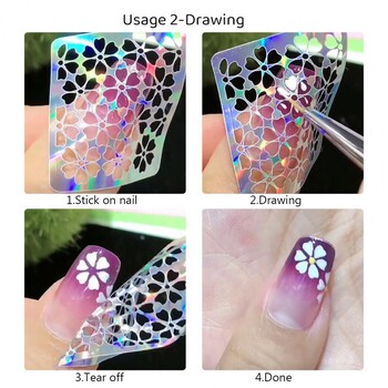 24Pcs/Σετ Πρότυπο νυχιών Διάφορα μοτίβα Nail Art Making Nail Vinyls Ακανόνιστο πλέγμα στένσιλ βερνίκι για γυναίκες