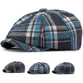 HT4362 Vīriešu Sieviešu beretes Klasisks rūtains beretes vāciņš Sieviešu Regulējams Plakans Cepurītis Vintage Mākslinieks Gleznotājs Beretes Cepure astoņstūra vāciņš