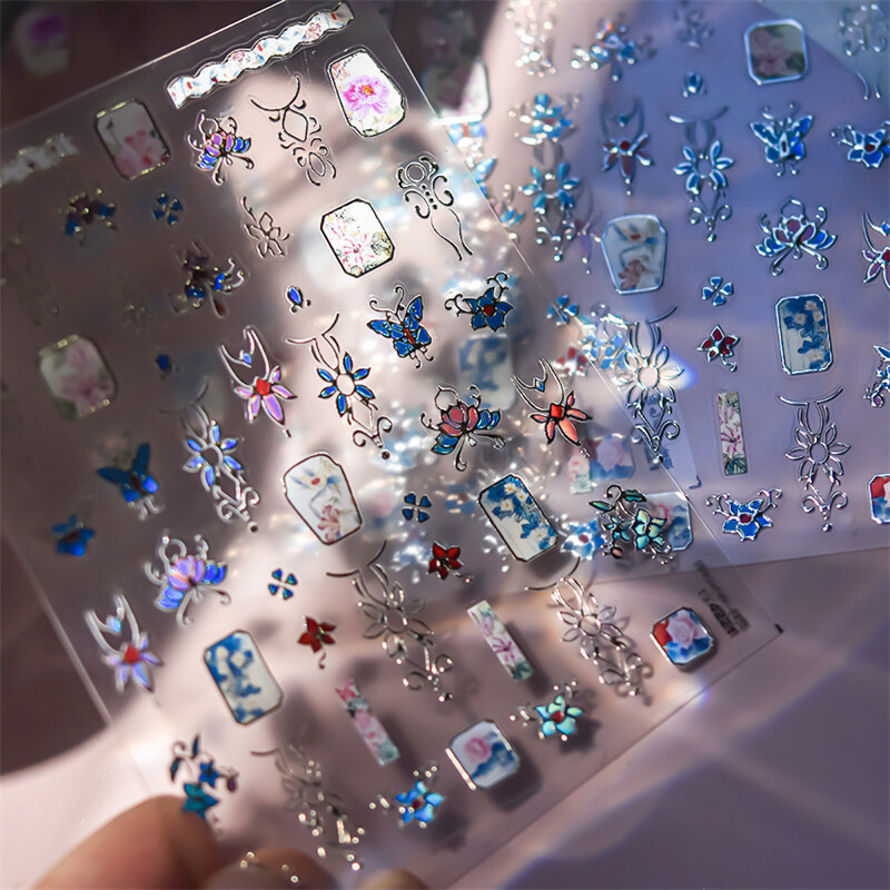 5D négyszirmú virágzselé manikűr matricák új stílus Xi Fei visszatér a palotába páncél forró bélyegzés körömdísz matricák