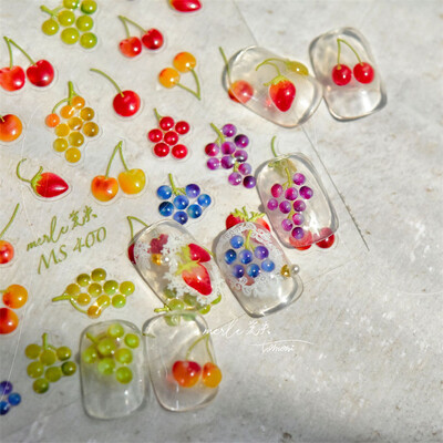 1kom 5D Kawaii Jelly Cherry Nail Art naljepnica Slatko crtano voće Samoljepljiva klizna naljepnica za DIY naljepnice za ukrašavanje noktiju