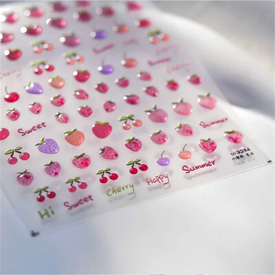 1kom 5D Kawaii Jelly Cherry Nail Art naljepnica Slatko crtano voće Samoljepljiva klizna naljepnica za DIY naljepnice za ukrašavanje noktiju