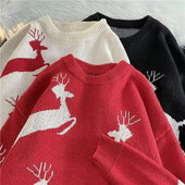 Rudens/žiemos korėjietiško stiliaus laisvo prigludimo kalėdinis elnio megztinis megztinis vyrams, moteriškas, laisvalaikio megztas viršutinis kakliukas