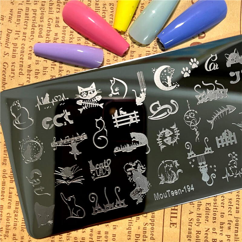Mielos katės nagų štampavimo plokštelės Fishbone nagų dailės šablonas naminių kačių nagų antspaudų plokštelės Mouteen-194