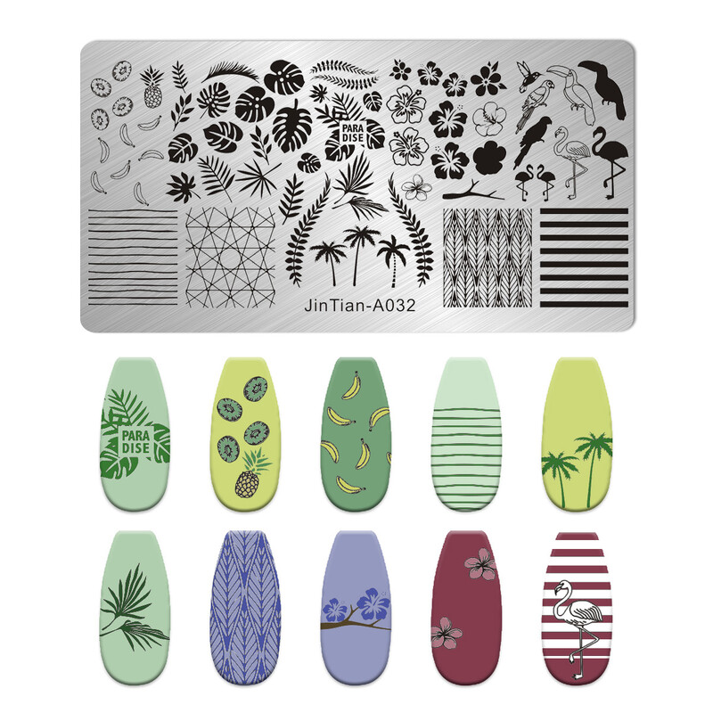 Lapų gėlių juostelių dizaino štampavimo plokštelės Abstrakčios moters veido marmuro žydinčių nagų antspaudų šablonai lapų gėlių spausdinimo trafaretas