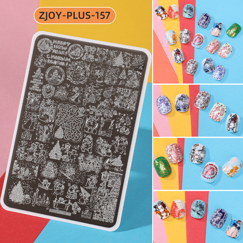 Kalėdinė nagų štampavimo plokštelė 14,5x9,5 cm plius Kalėdų snaigių festivalio modelio nagų dailės atvaizdo plokštės Nagų spausdinimo trafaretų šablonai