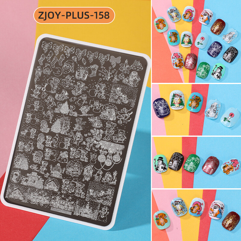 Kalėdinė nagų štampavimo plokštelė 14,5x9,5 cm plius Kalėdų snaigių festivalio modelio nagų dailės atvaizdo plokštės Nagų spausdinimo trafaretų šablonai