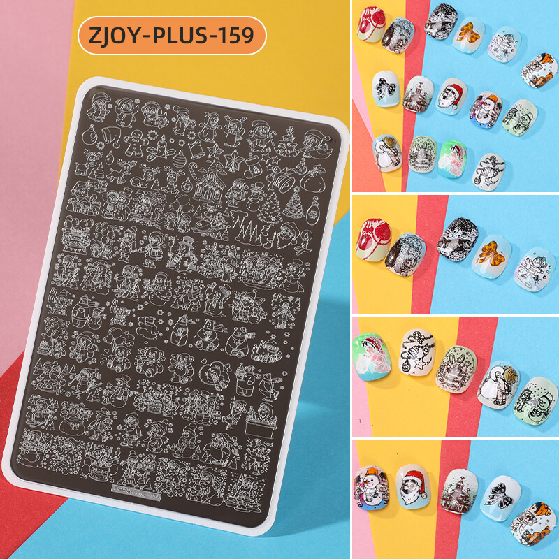 Kalėdinė nagų štampavimo plokštelė 14,5x9,5 cm plius Kalėdų snaigių festivalio modelio nagų dailės atvaizdo plokštės Nagų spausdinimo trafaretų šablonai