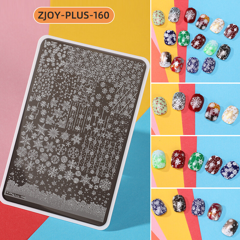 Kalėdinė nagų štampavimo plokštelė 14,5x9,5 cm plius Kalėdų snaigių festivalio modelio nagų dailės atvaizdo plokštės Nagų spausdinimo trafaretų šablonai