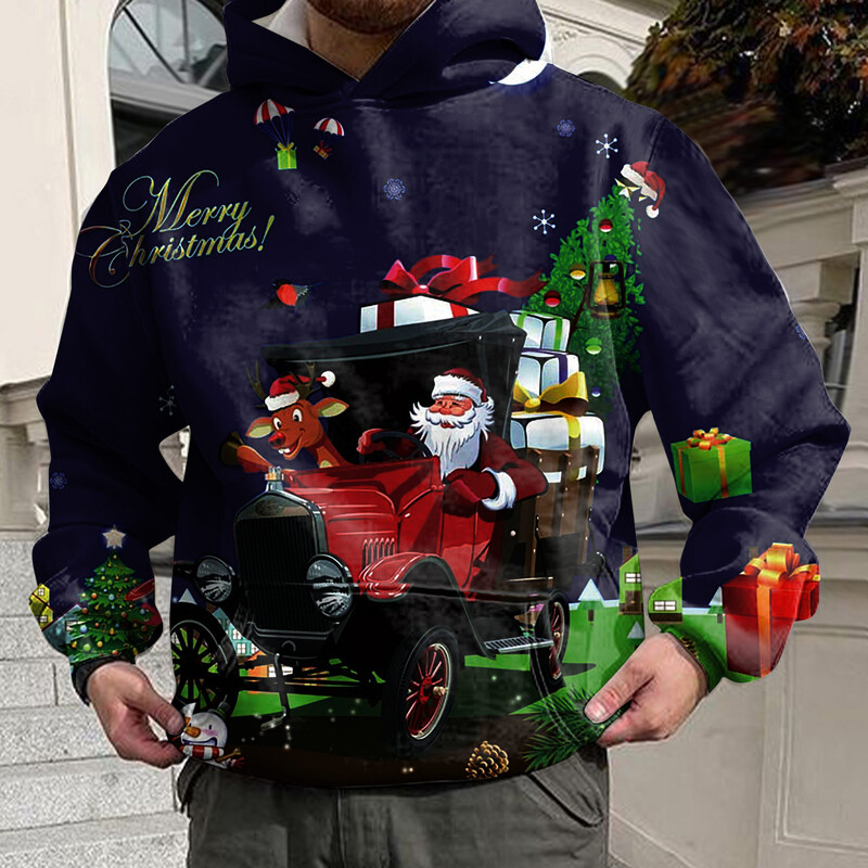 Sretan Božić Djed Mraz Hoodie 3D Print Snjegović Elk Pulover Muškarci Žene Jesen Hoodie Dugi rukavi Dukserica Muška odjeća