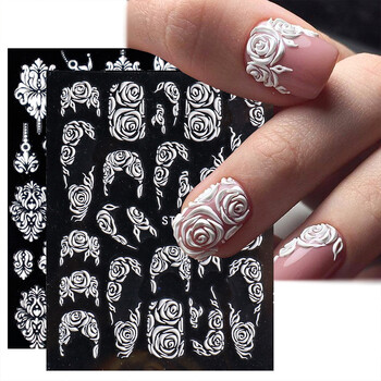 1//6/8Pcs 5D Nail Art Αυτοκόλλητα Αυτοκόλλητα Καρφώματα Ανάγλυφα Λουλούδια Floral Rose Στολισμός γάμου Γούρια Δαντέλα Flower Nail Αυτοκόλλητα