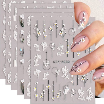 1//6/8Pcs 5D Nail Art Αυτοκόλλητα Αυτοκόλλητα Καρφώματα Ανάγλυφα Λουλούδια Floral Rose Στολισμός γάμου Γούρια Δαντέλα Flower Nail Αυτοκόλλητα