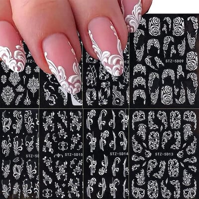 1//6/8Pcs 5D Nail Art Αυτοκόλλητα Αυτοκόλλητα Καρφώματα Ανάγλυφα Λουλούδια Floral Rose Στολισμός γάμου Γούρια Δαντέλα Flower Nail Αυτοκόλλητα