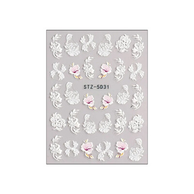 1//6/8Pcs 5D Nail Art Αυτοκόλλητα Αυτοκόλλητα Καρφώματα Ανάγλυφα Λουλούδια Floral Rose Στολισμός γάμου Γούρια Δαντέλα Flower Nail Αυτοκόλλητα