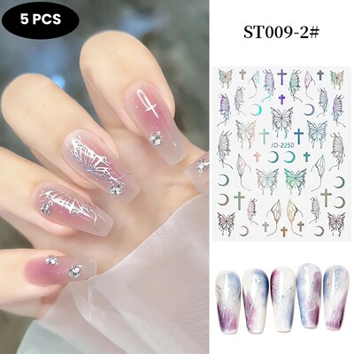 Glamourous ασημί & χρυσό τρισδιάστατα αυτοκόλλητα νυχιών πεταλούδες αστέρια Moon Glitter Αυτοκόλλητα αυτοκόλλητα μανικιούρ