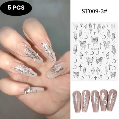 Glamourous ασημί & χρυσό τρισδιάστατα αυτοκόλλητα νυχιών πεταλούδες αστέρια Moon Glitter Αυτοκόλλητα αυτοκόλλητα μανικιούρ