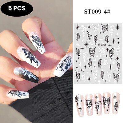 Glamourous ασημί & χρυσό τρισδιάστατα αυτοκόλλητα νυχιών πεταλούδες αστέρια Moon Glitter Αυτοκόλλητα αυτοκόλλητα μανικιούρ