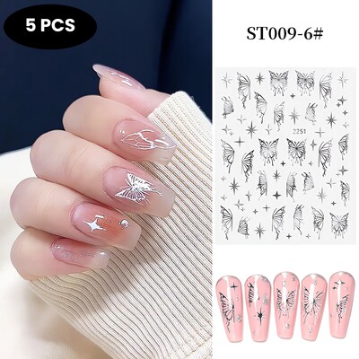 Glamourous ασημί & χρυσό τρισδιάστατα αυτοκόλλητα νυχιών πεταλούδες αστέρια Moon Glitter Αυτοκόλλητα αυτοκόλλητα μανικιούρ